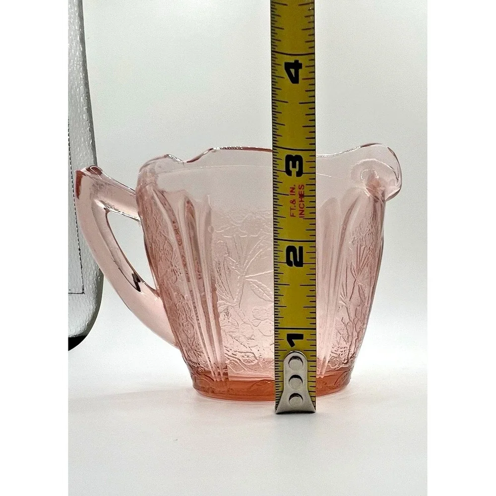 Vintage Jeanette Cherry Blossom Pink Depression Glass Creamer with 2 Saucers